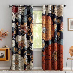 Boho Floral Blackout Curtains – 2 Panels, 52"x84" Each, Thermal Insulated Gromme
